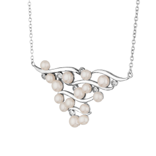 Silver necklace with white natural pearls and zircons pendant RT259NW Swan