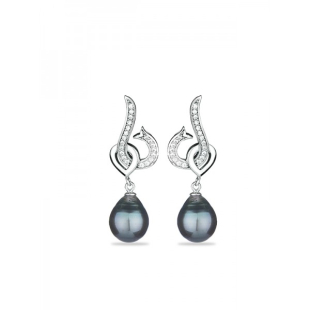 Silver Earrings with natural pearls and zircon RT114ET Swan