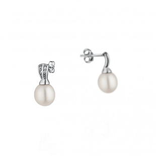 Silver Earrings with natural white pearlsSE0362W Swan