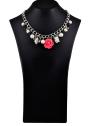 Necklace with Pink Coloured Rose, Mother of Pearls, Silver Plated,  Lava Stone Chain-pink rose Dannyra Jewels