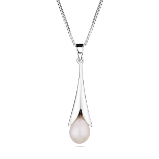 Silver necklace with natural white pearl IEP0342W Swan