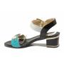 Women's anatomical sandals made of genuine leather in blue, black and white on low heel 21279