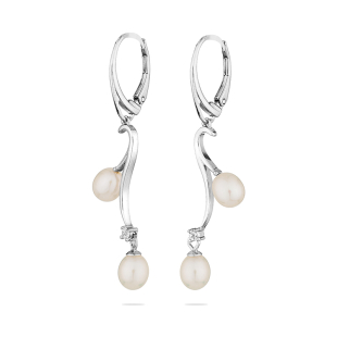 Silver earrings with freshwater white pearls CAA004 Swan