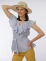 Women's sporty elegant blouse in white and blue stripes 81804A / 164