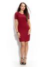 Straight dress with a sharp neckline in burgundy in large sizes