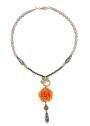 Colier din trandafir natural, margele cloisonne, cristale Swarovski si perle de cultura Orange Dream Dannyra Jewels