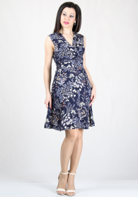 Flowers print chiffon dress with tucks on V-neck RUMENA