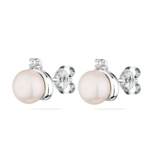 Silver Earrings with natural white pearls and zircons IE0324W Swan