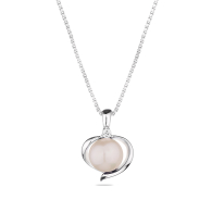 Silver heart shape necklace with natural white pearl and zirons SP0019W Swan