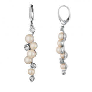 Silver Earrings with natural white pearls and zircons CAA023E Swan