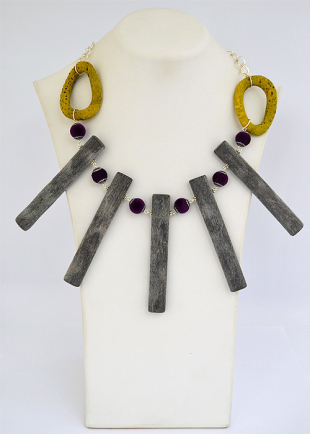 Necklace With Horn, Leather Rings, Fuzzy Balls Dannyra Jewels