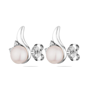 Silver Earrings with natural white pearls and zircons IE0323W Swan