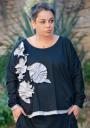 Women maxi black tunic decorated with flowers Ilina