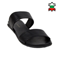 Women's black leather flip-flops 19237