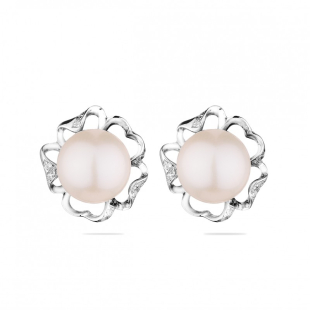 Silver Earrings with natural pearls  SE0472 Swan