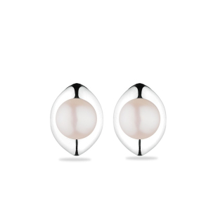 Silver Earrings with white natural pearls GE051W Swan