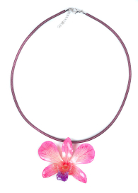 Necklace with natural orchid and silk chain mоdel 7 Dannyra Jewels