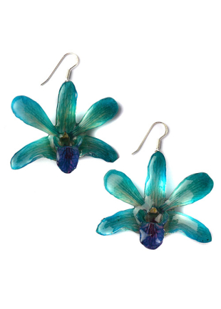 Earrings With Real Orchid In Blue Colour Dannyra Jewels