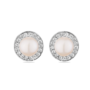 Silver Earrings with natural white pearls and zircons IE0314W Swan