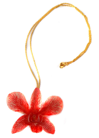 Necklace With Real Orchid In Coral Colour Dannyra Jewels