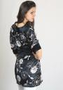 Black satin tunic with flowers with belt RUMENA