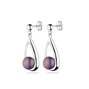 Silver Earrings with black natural pearls GE003B Swan