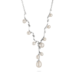 Silver necklace with freshwater white pearls and zirconium CAA005 Swan