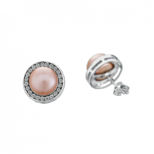 Silver Earrings with natural pink pearls SE0358L Swan