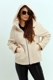 Women's hooded jacket in champagne color with lamé 12301-200B