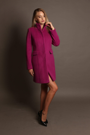 Women's fitted coat with a high collar in lilac color 12308-702