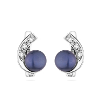 Silver earrings with freshwater black pearls and zirconia CAA020EB Swan