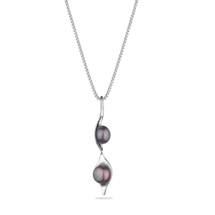 Silver necklace with natural black pearl GP036B Swan