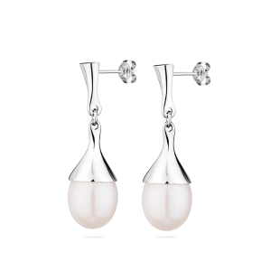 Silver Earrings with natural white pearls IE0385W Swan