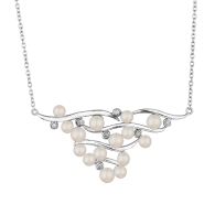 Silver necklace with white natural pearls and zircons pendant RT259NW Swan