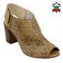 Women's beige leather shoes with flowers shape perforation