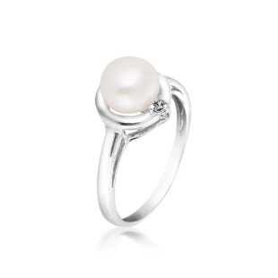 Silver ring with white freshwater pearl and zirconium SR0253W Swan