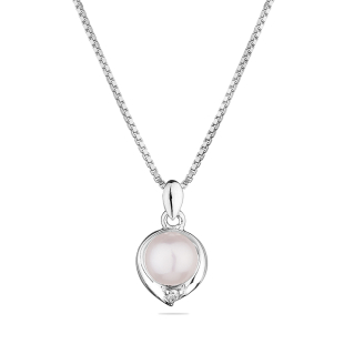 Silver necklace with natural pink pearls and zircons IP0572W Swan