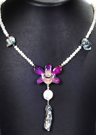 Little Olga Necklace With Purple Real Orchid Dannyra Jewels