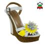 Women's white and yellow leather wedge sandals with flower 13002yellow