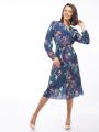 Women's dark blue floral dress with free silhouette 72009-419