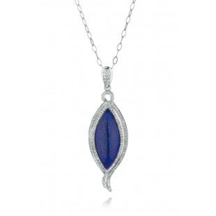 Silver necklace with flame shape Lapis pendant with zircons LAPISN2 Swan