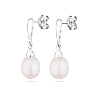 Silver Earrings with natural white pearls CAA050 Swan