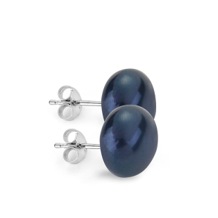 Silver earrings with freshwater black pearls 11-12 mm CAA011B Swan