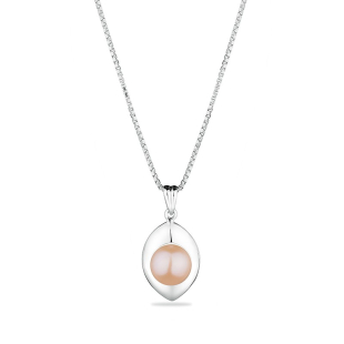 Silver necklace with natural pink pearl GP051R Swan