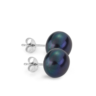 Silver earrings with freshwater black pearls 10-11 mm CAA010B Swan