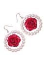 Earrings with Real Roses and Mayorka Pearls Red love Dannyra Jewels 