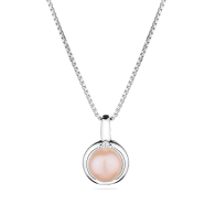 Silver necklace with natural pink pearl and zirons SP0253P Swan