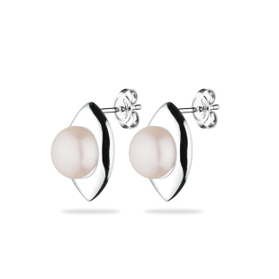 Silver Earrings with white natural pearls GE051W Swan