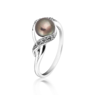 Silver ring with black freshwater pearl and zircons SR0022B Swan