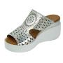 Women's silver leather sandals with perforation on white platforms